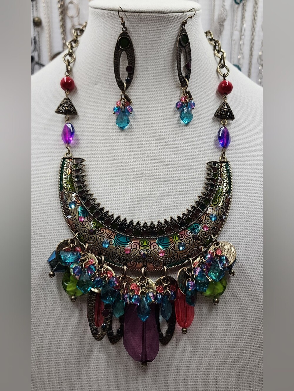 Vintage Egyptian Revival Cleopatra Style Goddess Necklace Set with earrings